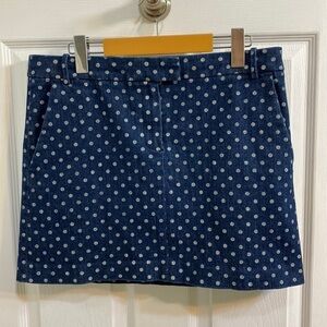 J Crew Polka Dot Denim Mini Skirt Women’s Size 8 Summer Beach Holiday Pockets